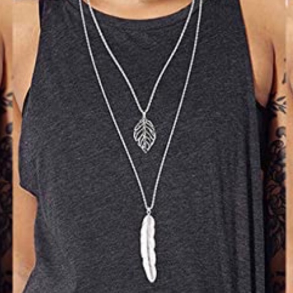 Jewelry - NEW Silver Feather Leaf Necklace Good Luck Charm